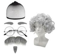 6 Piece Grandpa Costume, 6-Piece Set with Wig, Grandpa, Albert Einstein Costume, Eyebrow Beard and Glasses for Carnival, Halloween and Cosplay, Realistic Old Man Costume
