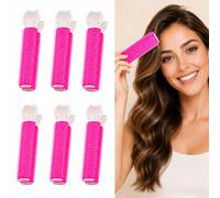 6 Piece Hair Rollers Volumizing Curlers Root Clips Heatless Hair Curlers for Natural Volume and Lift Self Grip Hair Rollers with Built in Clips Reusable Curling Rollers Hot Pink