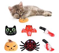 6-Piece Halloween Catnip Toys Set, Plush Cat Chew & Bite Toys with Crinkle Paper, Including Pumpkin, Spider, Bat, Knife & Cat-Shaped Designs for Indoor Interactive Play and Exercise