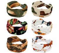 6 Piece Headband for Girls Women Soft Wide Hairband Cross Twist Turban Headband Elastic West Style Cowboy Hats Beige Background Yoga Workout Headpiece