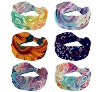 6 Piece Headbands for Women, Elastic Sweat Sports Hairbands, Artstic Enigmatic Flowing Swirl Texture Non Slip Soft Headwrap, Wide Headbands for Yoga Workout