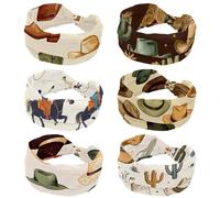 6 Piece Headbands for Women, Elastic Wide Headband, Soft Yoga Hair Bands, Western Vintage Cowboy West Caps Boots Cactus Breathable Hairband for Running Sport Workout Travel