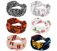 6 Piece Headbands for Women, Fashion Wide Headband, Pink Black Grey Cats Collection Cross Elastic Head Wrap, Sweat Sport Workout Turban Headband