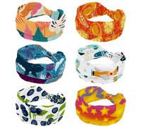 6 Piece Headbands for Women Girls, Yellow Orange Clementine Pattern Soft Wide Headband, Stretchy Knotted Headwraps, Fashion Sports Hairdband for Workout Yoga, Gym, Running