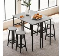 6-Piece Industrial Bar Table Set, 2 Breakfast Tables with 4 Stools Grey