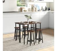 HOMCOM 6-Piece Industrial Bar Table Set, 2 Kitchen Tables with 4 Stools, Brown