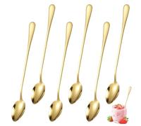 6 Piece Latte Macchiato Spoon Set, 20 cm Handle Ice Cream Spoon, Long Stainless Steel, Gold Cappuccino Spoon, Long Handle, Teaspoon Long Handle for Coffee, Milkshake, Ice Cream Sundae, Iced Tea