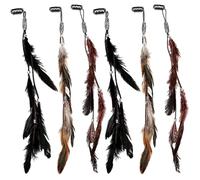 6-Piece Long Feather Hair Extensions with Beads, Retro Style, 13.8 Inches, Dreadlock Hair Clips