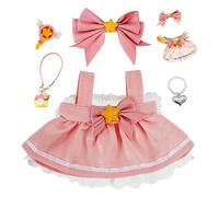 6-Piece Magic Girl Set for 17cm Doll Clothes, Includes White Lace Dress, Pink Skirt, Bow, Magic Wand, Camera Necklace, Pearl Heart Necklace, Dress to Impress Dolls(No Doll）
