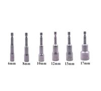 6-Piece Magnetic Hex Socket Wrench Set 6-17 Mm Metric Sizes Having 65 Mm Extension Sleeve Chrome Vanadium Steel for DIY Automotive Machinery Repair (a Quarter Drive)