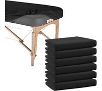 6 Piece Microfiber Massage Table Sheets, Fitted Massage Covers, Reusable Spa Bed Sheets, Soft Beauty Salon Table Protective Cover Set, Professional Massage Linens for Salon (195 x 91 x18 cm, Black)