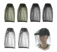 6-Piece Midge Head Net Set, Mosquito Head Nets with Elastic Band, Fine Mesh Polyester Insect Nets for Camping, Fishing & Outdoor Adventures (Black 2, Grey 2, Army Green 2)