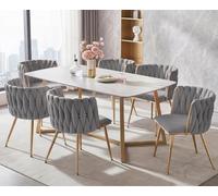 6-Piece Modern Light Gray Velvet Dining Chair Set with Armrests Handcrafted Upholstered Kitchen Stools Stylish Accent Chairs for Dining Room Kitchen & Living Room