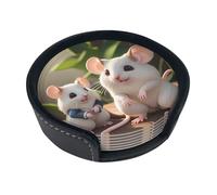 6-Piece Mother and child rats print Round Coaster Set - Scalding and Scratch-Resistant, Suitable for Coffee Tables and Dining Tables