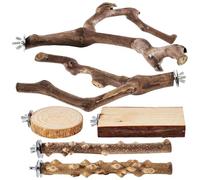 6 Piece Natural Wood Perch Stand Set Non-Slip Climbing Chew Toys | 500g Parakeet Cages for Grinding Paws