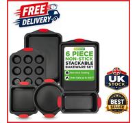 6-Piece Non-Stick Baking Tray Set with Loaf Pan Muffin Tins and Cookie Sheets