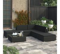 6-Piece Outdoor Rattan Corner Sofa Set Black PE Rattan Steel 70x70x52.5cm w/Cush