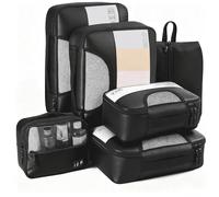 6 piece Packing Cubes Set for Travel, Luggage Organisers-Black | Oxford Fabric, Clear Eva Window, Ultralight, Water-Resistant, with Shoe Bag, Toiletry Bag, Backpacks, Holidays, Home, Camping