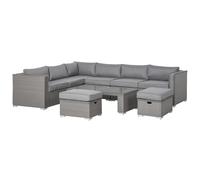 6 Piece PE Rattan Garden Corner Sofa Set Coffee Table Footstools Cushions Grey