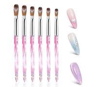 6-Piece Pink Acrylic Nail Art Brush Set for Precise Powder Control & Smooth Blending - Ideal for Detailing, DIY Designs, Home Use & Professional Salon Applications with Synthetic Bristles & Gradient