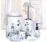 6 Piece Plastic Bathroom Accessory Set Luxury Lighthouse Bath Accessories Bath Set Lotion Bottles,Toothbrush Holder,Tooth Mug,Soap Dish,Toilet Brush,Rubbish for Modern Design