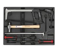 6-Piece Premium Pry Bar And Hammer Set With Hacksaw And Modular Tool Tray For Easy Storage