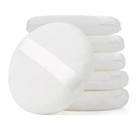 6-Piece Premium Round Powder Puff Set - Soft Cosmetic Applicators with Ribbon Handles for Loose/Pressed Powder & Liquid Foundation, White Makeup Blending Tools