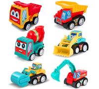 6 Piece Pull Back Mini City Cars and Trucks Toy Vehicles Set Model Car, Friction Powered Die-Cast Cars for 2 3 4 5 6 years Toddlers, Boys and Girls Educational Play (Construction Set)