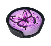 6-Piece Purple Butterfly print Round Coaster Set - Scalding and Scratch-Resistant, Suitable for Coffee Tables and Dining Tables