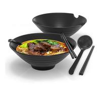 6-Piece Ramen Bowl Set With 1000 Ml Filling Quantity - Traditional Japanese Crockery Set With Chopsticks And Spoon In Black