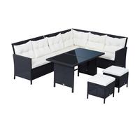 6 Piece Rattan Garden Corner Dining Set 7 Seater Sofa Footstools Patio Set