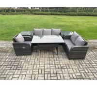 6 Piece Rattan Garden Furniture Set with Patio Sofa Rectangular Dining Table 2 Side Table Indoor Conservatory Patio Set Fimous Dark Grey One Size