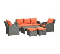 6 Piece Rattan Garden Sofa Set Recliner Footstools Table Patio Furniture Grey