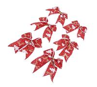 6-Piece Red Linen Christmas Tree Bows for Holiday Decor - 17 cm x 15 cm Glittering Festive Ornaments with Easy-Tie Loops, Indoor & Outdoor Use(Pink)