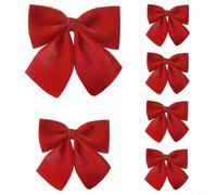 6 Piece Red Velvet Bow Set for Christmas Decorations on Trees, Wreaths and Package Wrapping to Create Coordinated Holiday Themes