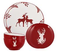 6 Piece Reindeer Festive Stoneware Dinner Set - Dishwasher Microwave Safe | Dishwasher Safe, Microwave Safe, Hand Finished, Reindeer Print, Christmas Tableware