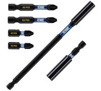 6 Piece Rennie Tool Magnetic 60mm and 152mm Professional Impact Bit Holders with 2 x 25mm Pozidriv PZ2 Screwdriver Impact Bit & 2 x 50mm Pozidriv PZ2 Screwdriver Impact Bit Heavy Duty