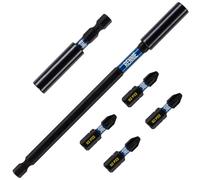 6 Piece Rennie Tool Magnetic 60mm and 152mm Professional Impact Bit Holders with 4 x 25mm Pozidriv PZ2 Screwdriver Impact Bits. Heavy Duty