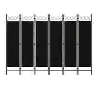 6-Piece Room Divider Black with Fabric and Powder-Coated Iron Frame 240 x 180 cm Freestanding Foldable Privacy Screen and Divider for Living Room Bedroom Office