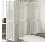 6-Piece Room Divider White Paulownia Solid Wood and Willow Branches, Foldable, Freestanding, Opaque, 210 x 200 cm, Versatile Screen for Living Room, Bedroom, Office, Indoor Use