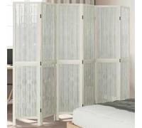 6-Piece Room Divider White Paulownia Solid Wood with Willow Branches, 210 x 180 cm, Foldable and Freestanding, Privacy Screen Screen for Living Room, Bedroom, Office, Indoor Use