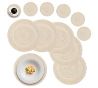 6-Piece Round Placemat & Coaster Set Beige - 36cm Braided Woven Table Mats with 11cm Coasters, Washable, Heat Resistant for Dining Table Kitchen Home Indoor Outdoor Party (6 Placemats & Coasters Set)