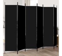 6-Piece Screen Room Divider Black 300 x 200 cm Fabric Foldable Freestanding Opaque for Living Room Bedroom Office with Sturdy Iron Frame and Modern Divider Decoration