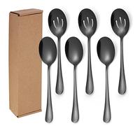 6-Piece Serving Spoons Set - Includes 3 Serving Spoons and 3 Slotted Spoons, 18/8 Stainless Steel Buffet Serving Utensils - Mirror Polished, Dishwasher Safe, 8.6-Inch (Black)