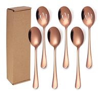 6-Piece Serving Spoons Set - Includes 3 Serving Spoons and 3 Slotted Spoons, 18/8 Stainless Steel Buffet Serving Utensils - Mirror Polished, Dishwasher Safe, 8.6-Inch (Rose Gold)