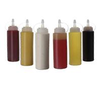 (6-Piece Set) 250ml Plastic Squeeze Bottle with Cap - Perfect Measuring Bottle and Sauce Dispenser (Empty)