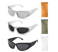 6-Piece Set, 3 Rave Glasses+3 Shrink Glasses Bag, Retro Oval Wrap Around Sunglasses for Men & Women, Y2k Sunglasses, Fashionable Unisex Glasses, Sun Shading, Sports Driving, Cycling, Outdoor