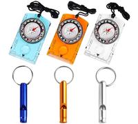 6-Piece Set Compass Navigation, 3 Compasses with 3 Emergency Whistles for Outdoor Activities and Survival, Compact Design for Easy Carry, It is the first choice for outdoor enthusiasts