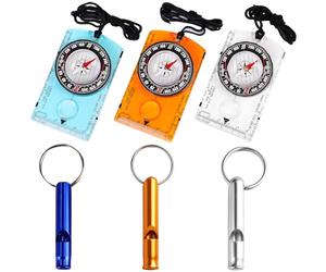 6-Piece Set Compass Navigation, 3 Compasses with 3 Emergency Whistles for Outdoor Activities and Survival, Compact Design for Easy Carry, It is the first choice for outdoor enthusiasts
