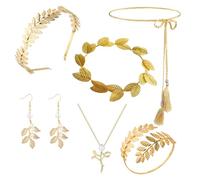 6-Piece Set Greek Goddess Accessories, Greek Goddess Costume Women, Goddess Crown, Greek Goddess Costume Girls, Hairband, Leaf Hairband, Armband, Belt, Necklace For Party Bridal Wedding Halloween